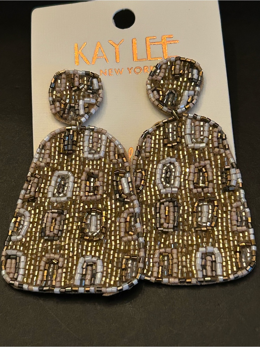 Kay Lee Gold & Neutral Hand Beaded Boho Design Drop Earrings